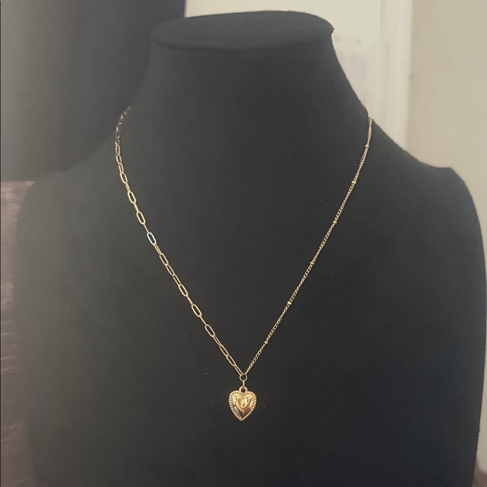 14k Gold Plated Stainless Steel Heart Paperclip & beaded Necklace